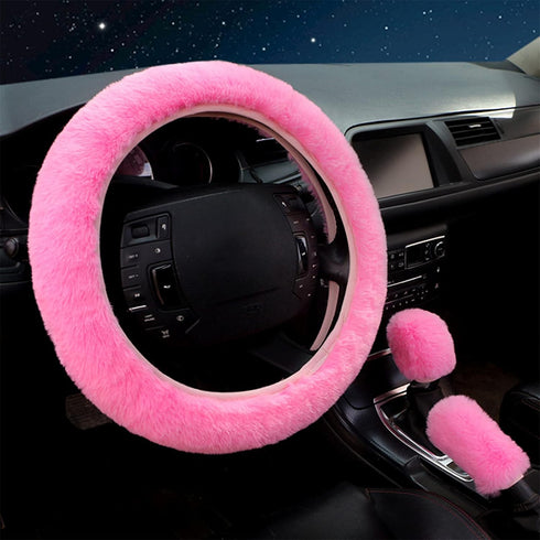 Cute Fluffy Steering Wheel Cover Set for Women, YUNXNYC 1 Set 8 Pieces Fluffy Car Accessories Set Soft Fuzz Handbrake Cover Gear Shift Cover Fur S...