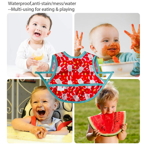 Joyo roy Mess Proof Baby Bibs for Eating Waterproof Toddler Bibs for Baby Girl 3-10 Months Soft Machine Washable Sleeveless Infant Smock Bib Trave...
