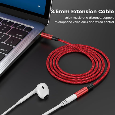 MOSWAG 3.28FT/1Meter 3.5mm Extension Cable Audio Male to Female Stereo Extension Adapter Nylon Braided Cord Compatible for Home/Car Stereos Smartp...