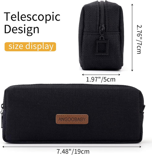 ANGOOBABY Small Pencil Case Student Pencil Pouch Coin Pouch Cosmetic Bag Office Stationery Organizer for Teen School - Black...
