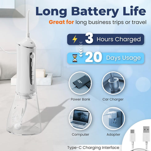 7AM2M Water Dental Flosser Cordless for Teeth,300ML Rechargeable Travel Portable Cleaner,with 6 Jet Tips and 3 Modes,IPX7 Waterproof Water Dental ...