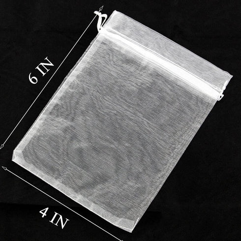 100 Count Organza Drawstring Gift Bags for Jewelry,Necklace, Sheer Fabric 4x6 Inch Mesh White Medium Size Treat Pouch for Baby Shower,Christmas,Bi...