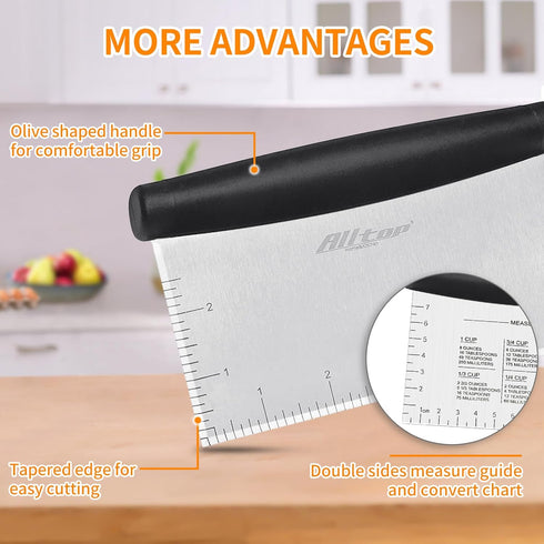 ALLTOP Bench Scraper & Chopper - Baking Essentials,Stainless Steel Blade Knife,Ideal Kitchen Tool for Home Baking and Meal Prep, Bread Making, Pas...