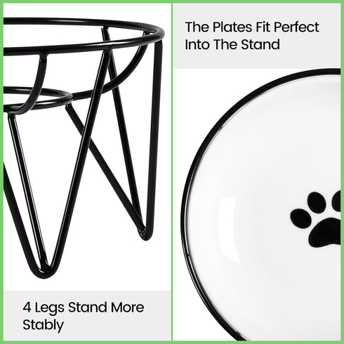 Ceramic Cat Bowls, 2 Pack - Raised, Whisker Friendly, Anti-Vomiting Cat Food Plates - Hygienic, Secure Material, Elegant Stand, 10 oz, for Indoor ...