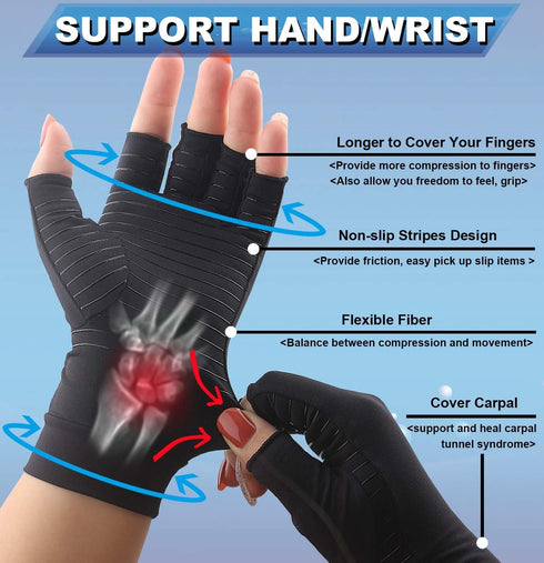 2Pairs Copper Arthritis Compression Gloves for Women Men, Fingerless Compression Gloves for Carpal Tunnel, Hand Pain, RSI, Driving, Typing, Copper...