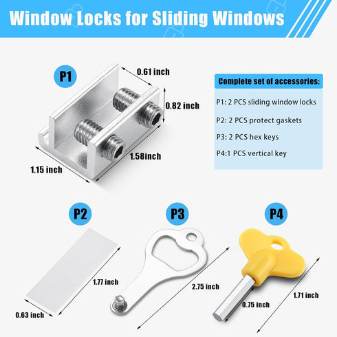Sliding Window Locks (2 Pack), Window Locks for Up and Down Windows and Horizontal Windows, Window Security Bars, Adjustable Aluminum Window Stopp...