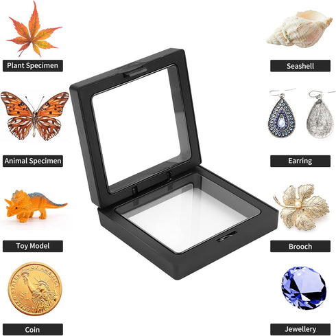 4Pcs 3D Floating Frame with Stand, Challenge Coin Display Holder, Small Shadow Box for Earrings, Rings, Brooch, Military Medal, Black, 2.75x2.75 i...