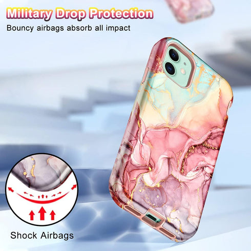 CASEFIV Compatible with iPhone 11 Case,Marble Pattern 3 in 1 Heavy Duty Shockproof Full Body Rugged Hard PC+Soft Silicone Drop Protective Women Gi...