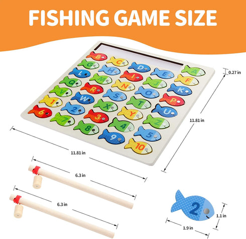 Wooden Magnetic Fishing Game for Toddlers, Montessori Fine Motor Skills Toy with Letters and Numbers, Preschool Learning ABC and Puzzle Birthday T...