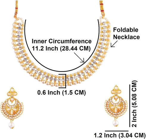 Efulgenz Pearl Indian Choker Indian Pearl Necklace Indian Faux Pearl Necklace Jewelry Set Cz Cubic Zirconia Beaded Choker Necklace Earrings Jewelr...