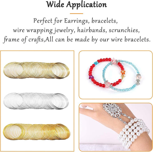300Pcs Jewelry Beading Wire for Bracelet Making,3 Color Beading Wire Jewelry Craft Wire Bead Bracelet Wire Memory Wire Cuff for Jewelry Bangles Ma...