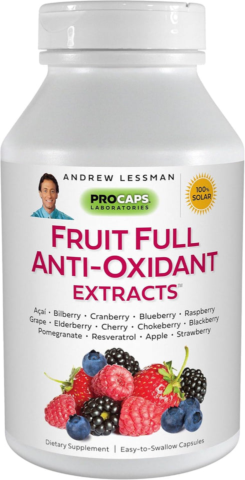 ANDREW LESSMAN Fruit Full Anti-Oxidant Extracts 30 Capsules - 14 Natural Fruit and Berry Extracts. Bilberry, Cranberry, Grape Seed, Pomegranate, R...