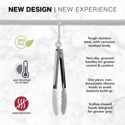 Country Kitchen Stainless Steel Silicone Tipped Kitchen Food BBQ and Cooking Tongs Set of Two 10” and 13” for Non Stick Cookware, BPA Fee, Stylish...