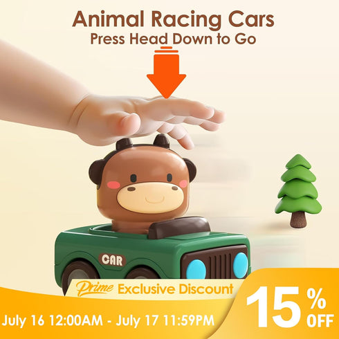 iPlay, iLearn Press and Go Car Toys for Toddlers 1-3, Baby Animal Racing Cars, Infant Play Vehicle Set, Baby Push Go Friction Car Toys for 6-9-12-...