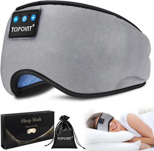 TOPOINT Sleep Mask Headphones with Wireless Bluetooth 5.3, Eye Mask White Noise Headphones for Sleeping Mask Light Blocking, Timer, 14 Hours for W...