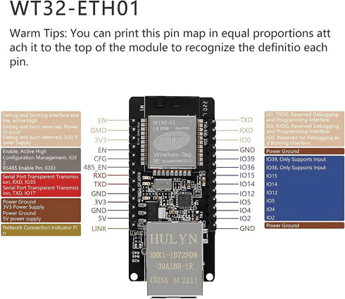 WT32-ETH01 Development Board Ethernet - ESP32 Development Board Module Embedded Serial Port to Ethernet 2.4GHz Wi-Fi & Bluetooth Dual-Mode Support...