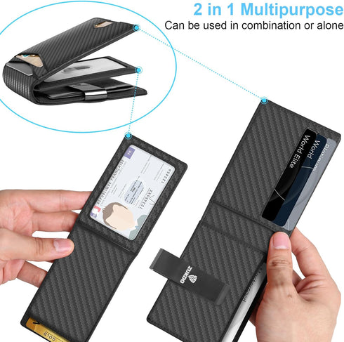 Slim Wallet for Men Carbon Fiber Money Clip RFID Blocking Bifold 2 in 1 Credit Card Holder for Men with Gift Box 2 ID Windows 10 Card Holders(Carb...