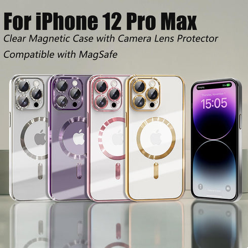 Misscase Compatible with iPhone 12 Pro Max Case MagSafe with Camera Lens Protector,Full Protection Clear Magnetic Case Compatible with MagSafe Ant...