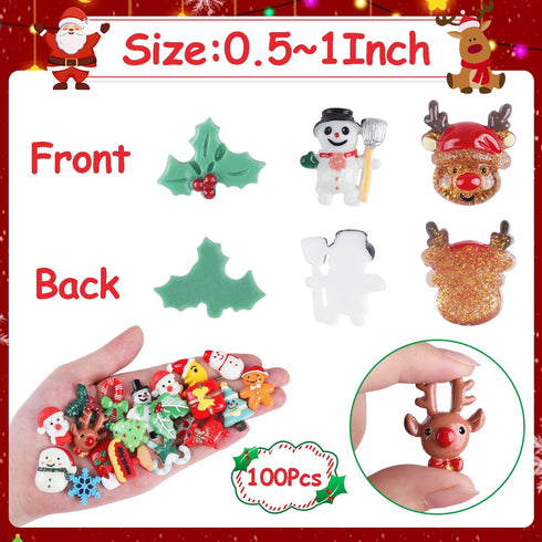 CCINEE 100pcs Christmas Resin Slime Charms for Craft, Santa Snowman Tree Bell Deer Slime Charm Miniature Ornaments for Scrapbooking DIY Craft Maki...