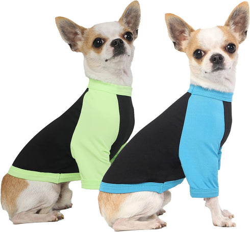 Dog Quick Dry Shirts,Summer Raglan Lightweight Blank Medium Clothes,Dogs Sun Protection Tshirts Boy Girl Solid Clothing,Black/Green + Black/Blue M...