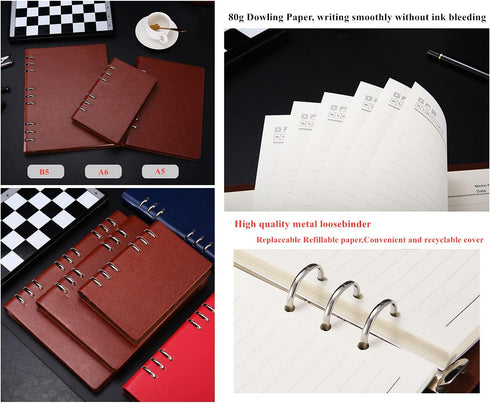 Business Office Student Openwork PU Leather Metal Binder Hardcover Spiral Refillable 6 Ring Journal Personal Planner Notebook (Brown, A6)...