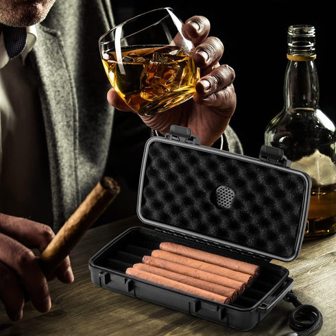 Travel Cigar Humidor Case with Humidifier Disc - Waterproof, Airtight, Durable and Crushproof - Holds up to 10 Cigars, Portable Cigar Box Gift for...
