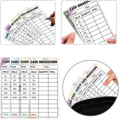 100Pcs Cash Breakdown Teller Stickers 2X4inch Cash Tracker Memo Labels Bank Cash Bill System Accessory Stickers for Cash Budget Planner Envelopes ...