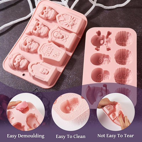2Pcs Halloween Silicone Mold Skull Tomb Brain Fondant Molds for Halloween Party Gummy Jello Candy Chocolate Baking Cake Decoration UV Epoxy Resin ...