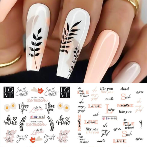 12 Sheets Flower Water Transfer Nail Decals Black English Letter Leaves Stickers for Nail Flower Tulip Nail Decals Water Transfer Nail Art Supplie...