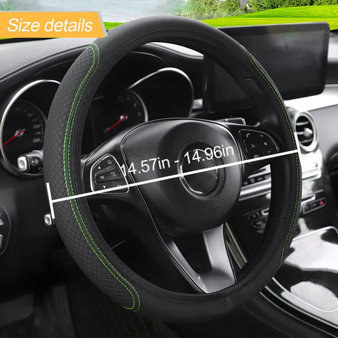 LoyaForba Leather Car Steering Wheel Cover, Elastic Breathable Anti-Slip Steering Wheel Protector, Car Interior Accessories for Men Women, Univers...