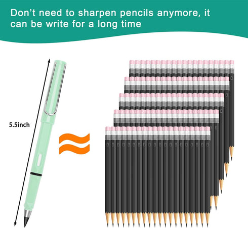 3pcs Everlasting Pencil Unlimited Inkless Pencil,Reusable Everlasting Pen with Eraser with 6pcs Nibs,Erasable Infinite Pens for Student Artist Wri...