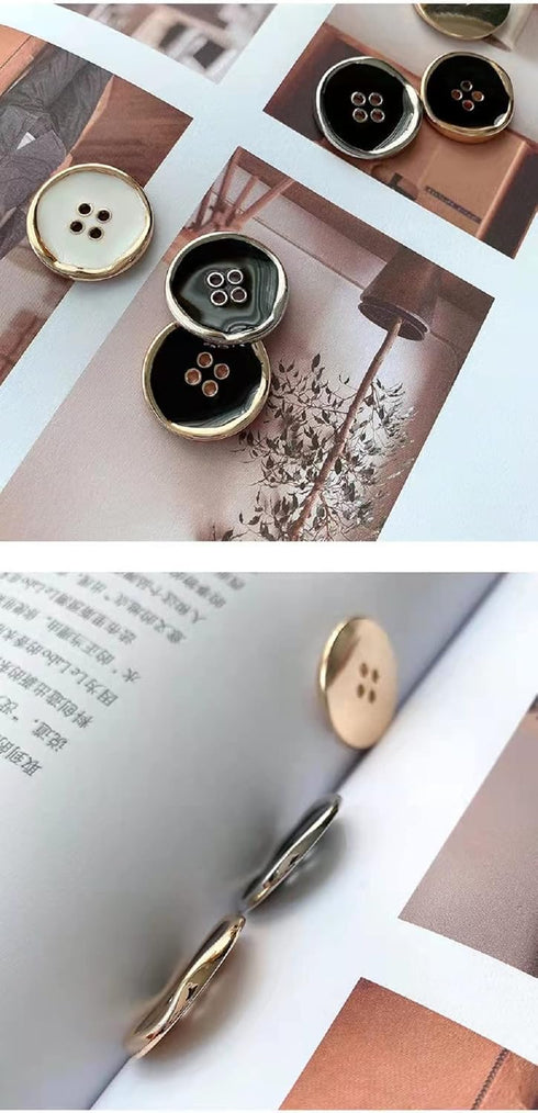 12PCS Four-Eye Metal Button Suit Buttons Crafts Button Decorative Buttons for Sewing DIY (10mm, Black Gold)...