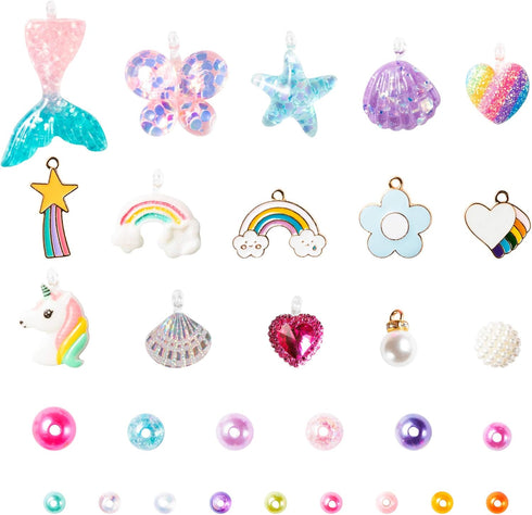 OSNIE Kids DIY Bead Jewelry Making Kit with 400+ Beads & Charms for Creative Bracelets Necklaces Rings, Children Mermaid Starfish Shell Princess N...