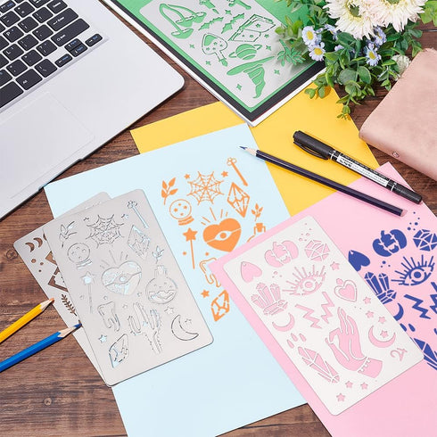 FINGERINSPIRE 4 Pcs Magic Theme Metal Stencils Template, Stainless Steel Drawing Painting Stencils for Card Making Scrapbooking DIY Etched Dies Ha...