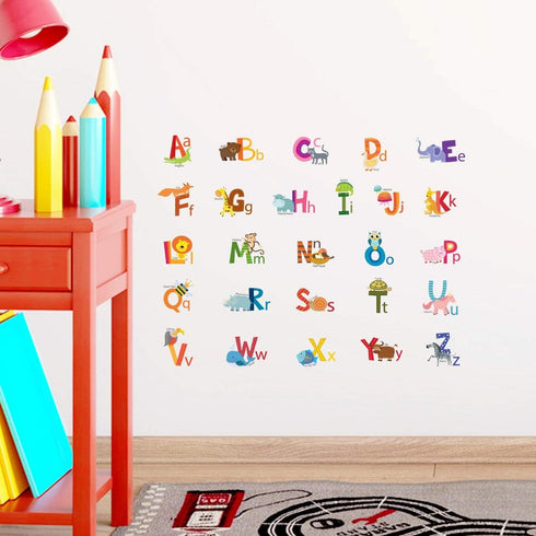 DECOWALL DS4-8002 Animal Alphabet Kids Wall Stickers Wall Decals Peel and Stick Removable Wall Stickers for Kids Nursery Bedroom Living Room (Smal...