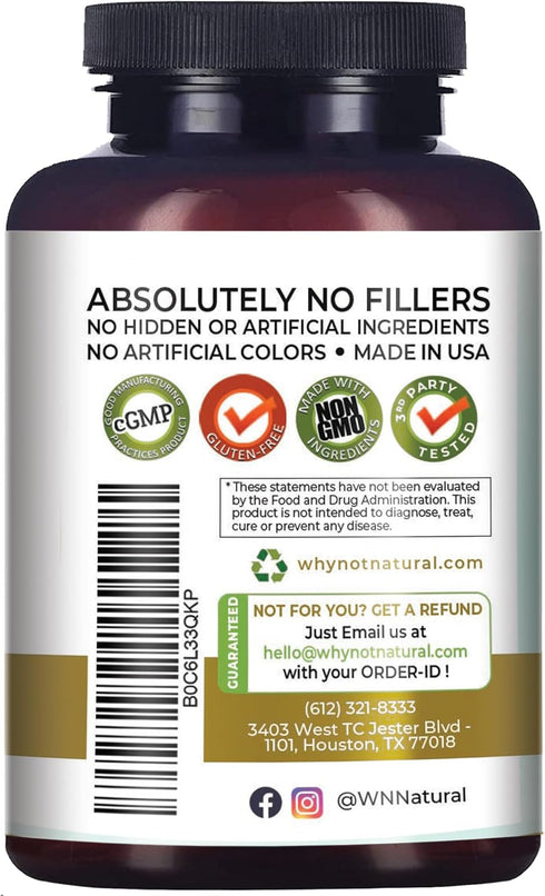 Why Not Natural 4-in-1 Organic Black Maca Root, Ashwagandha, Fenugreek, Panax Ginseng Capsules, Supplement for Men and Women (120 Count (Pack of 1...