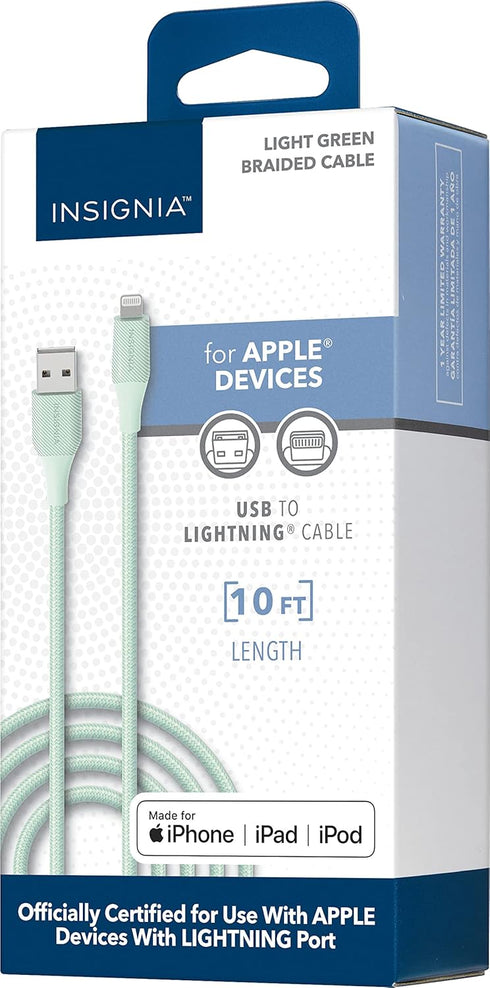 Insignia - 10' Lightning to USB Charge-and-Sync Cable - Green...