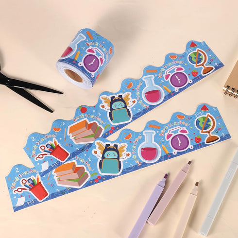1 roll 65.62 Feet Welcome Back to School Bulletin Board Border Stickers, Bulletin Board Trim Classroom Decorations for Term Begins (Blue)...