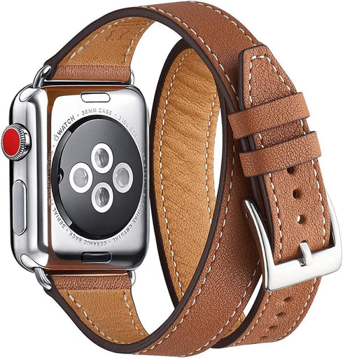 Bestig Bands Compatible with Apple Watch Band 40mm 41mm 38mm 42mm(Series 10) Women Men, Genuine Leather Double Tour Designed Slim Thin Strap for i...