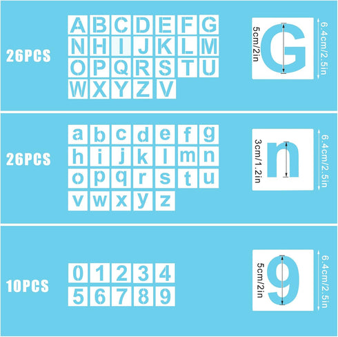AIEX 62pcs Letter Number Stencils, 2 Inch Washable Reusable Plastic Letter Number Template Letters Craft Stencils for Art Drawing, Craft DIY Writi...