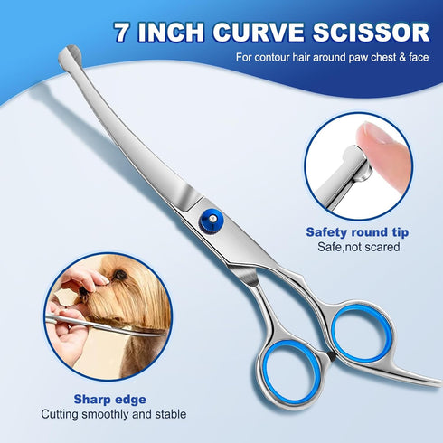 5 in 1 Professional Dog Grooming Scissors, 4CR Stainless Steel Set, Grooming Scissors for Dogs with Safety Round Tip, Upgraded Heavy Duty Titanium...