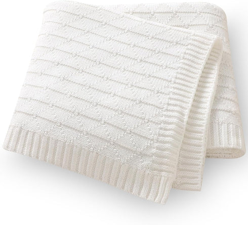 Baby Receiving Blanket for Boys Girls Knit Neutral Swaddle Blankets Soft Lightweight Crib Stroller Blankets for Newborn Infant Toddlers White 30 x...