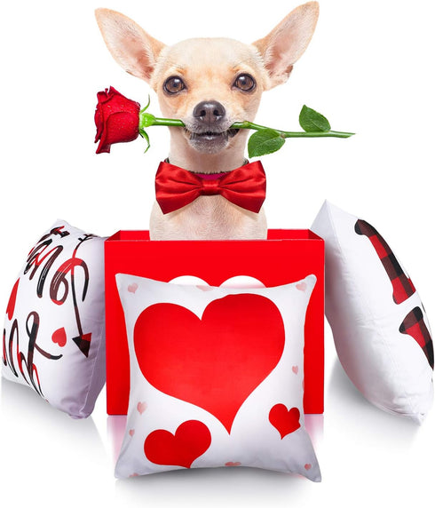 Set of 4 Valentine Throw Pillow Cases 18x18 Inch Romantic Red Heart and Love Cushion Covers for Anniversary Wedding Bedroom Living Room Sofa Couch...