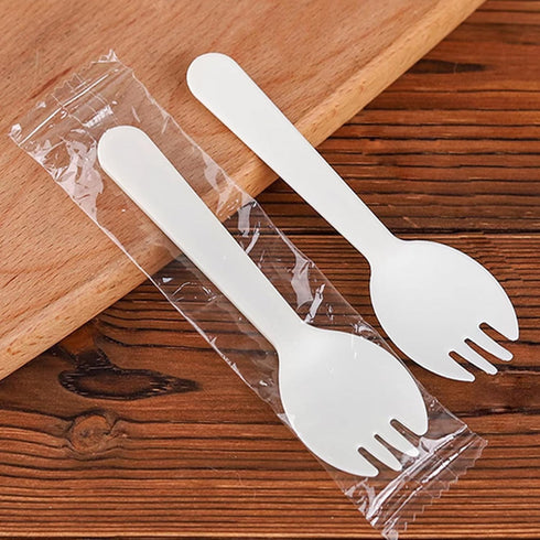 100PCS Disposable Sporks, Eco-Friendly Durable Plastic Spork, 2 in 1 Forks and Spoons Great for Lunch, Picnics or Restaurant and Party Supply (Whi...