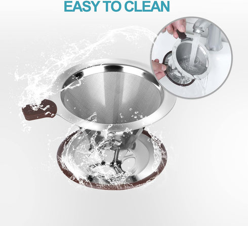 Pour Over Coffee Dripper, Reusable Paperless Coffee Filter,Professional Stainless Steel Drip Cone Brew Coffee Strainer,Upgraded Double Micro Mesh ...