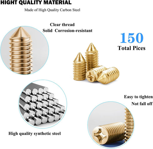 150 pcs Nickel Plated Tip Screws Pointed Cross Slot Leather Accessories 6 Sizes Belt Screws Include M2×3?M2.5×4?M2.5×5?M2.5×6?M3×5?M3×8 with 2mm S...