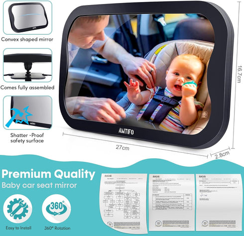 Baby Car Mirror Gifts for Newborns: Ease of Installation Non-Shaking Stability Car Seat Mirror Rear Facing Shatterproof Backseat Mirror View Infan...