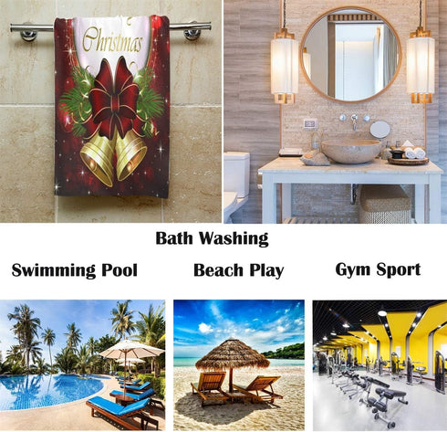 Pfrewn Christmas Bells Bow Hand Towels 16x30 in Red Snowflakes Golden Bathroom Towel Ultra Soft Highly Absorbent Farmhouse Kitchen Dish Towel Wint...