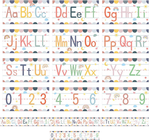 12 Pcs Alphabet Bulletin Board Set?Boho Alphabet Poster Number 0-9 Line ABC Letters for Preschool Kindergarten Classroom Wall Decor (Boho)...