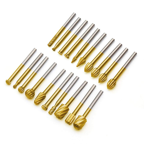 20pcs Rotary Bits Burr Set with 1/8 inch Shank for DIY Woodworking, Carving, Engraving, Drilling....